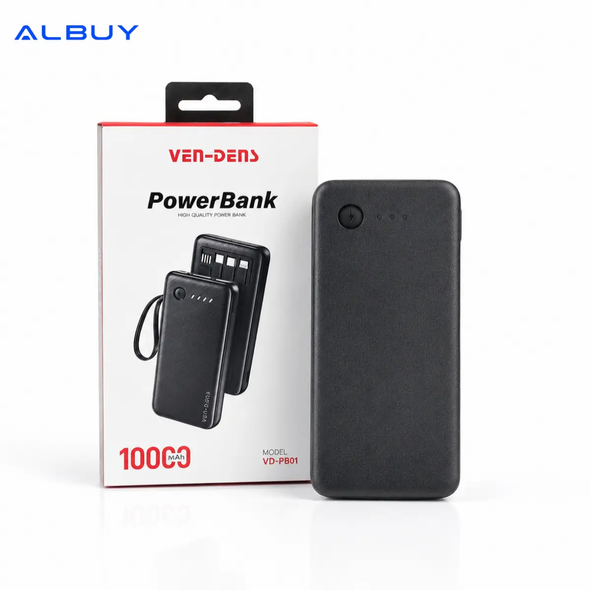 VEN-DENS VD-PB058 10000mAh High-Quality Power Bank with Built-in Charging Cable